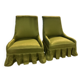 Paire de fauteuils en tissu vert
