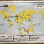 Ancienne carte scolaire Vidal-Lablache 322, 1960 - Planisphère monde, Out
