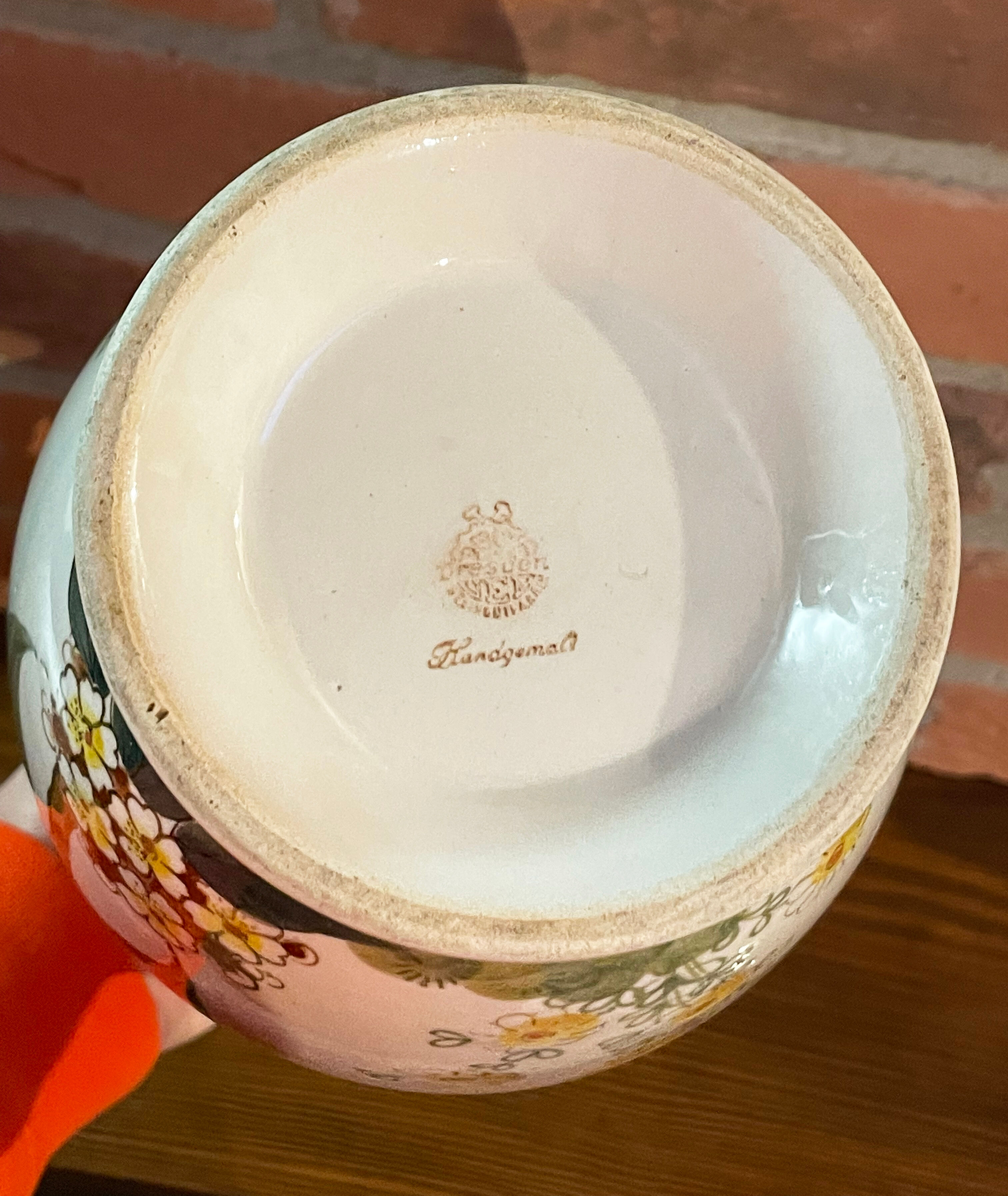 East German GDR Vase from 1960s with Hand-Painted Flowers, Steingutfabrik Dresden, Villeroy & Boch