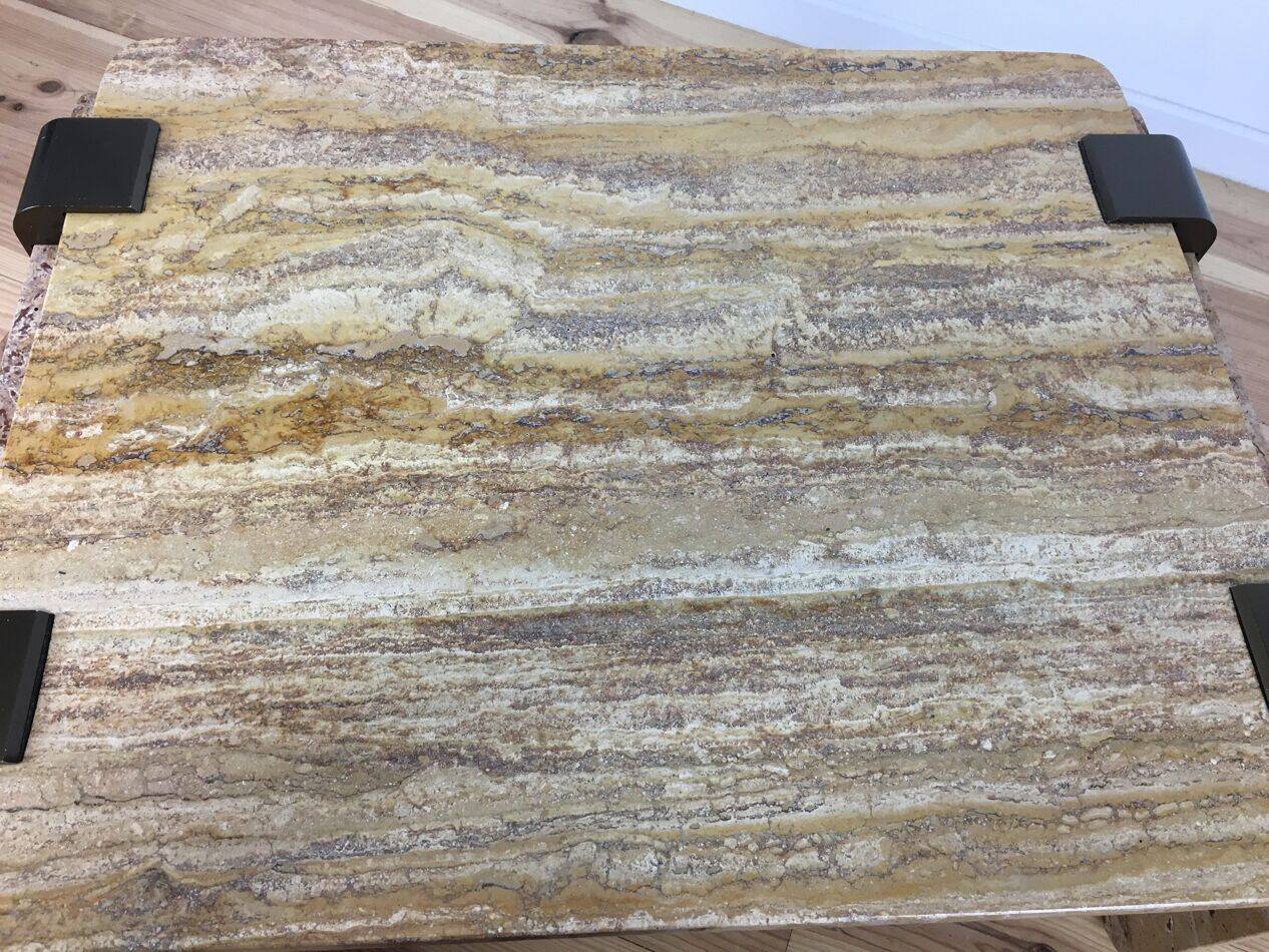 Travertine coffee table with aluminium joints, 1970s.