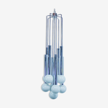 Suspension vintage with 9 bulbs in frosted glass 1960