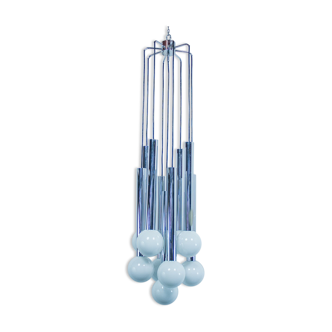 Suspension vintage with 9 bulbs in frosted glass 1960