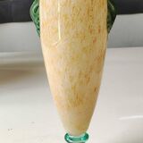 Vase Amphore, moucheté jaune. Style Murano. En verre soufflé. Haut 28 cm