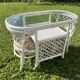 Vintage White Rattan/Bamboo Garden Furniture Set with 2 Chairs and a Stool