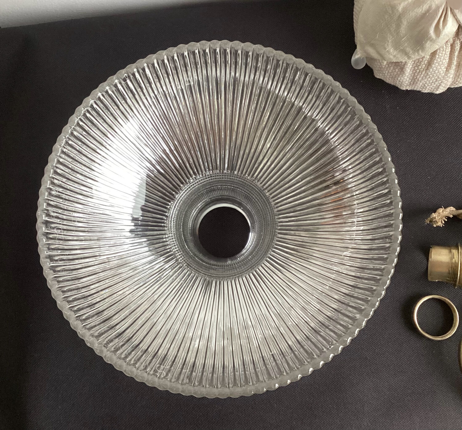 Vintage striped glass holophane pendant light