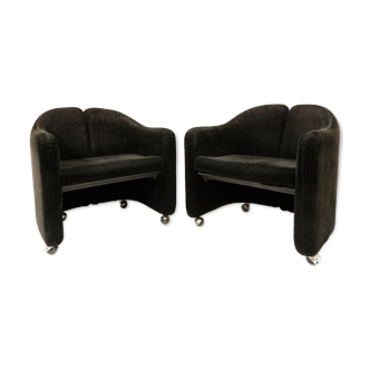 Pair of mid century modern black velvet armchairs