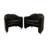 Pair of mid century modern black velvet armchairs