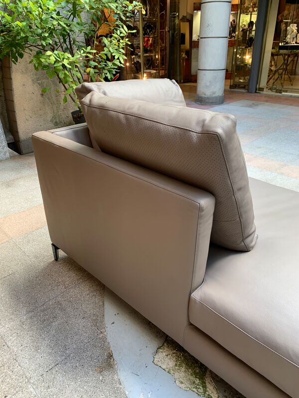 Méridienne en cuir gris Minotti
