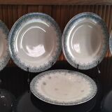 5 assiettes plates en faïence de Longwy modèle "Suzanne" Terre de Fer