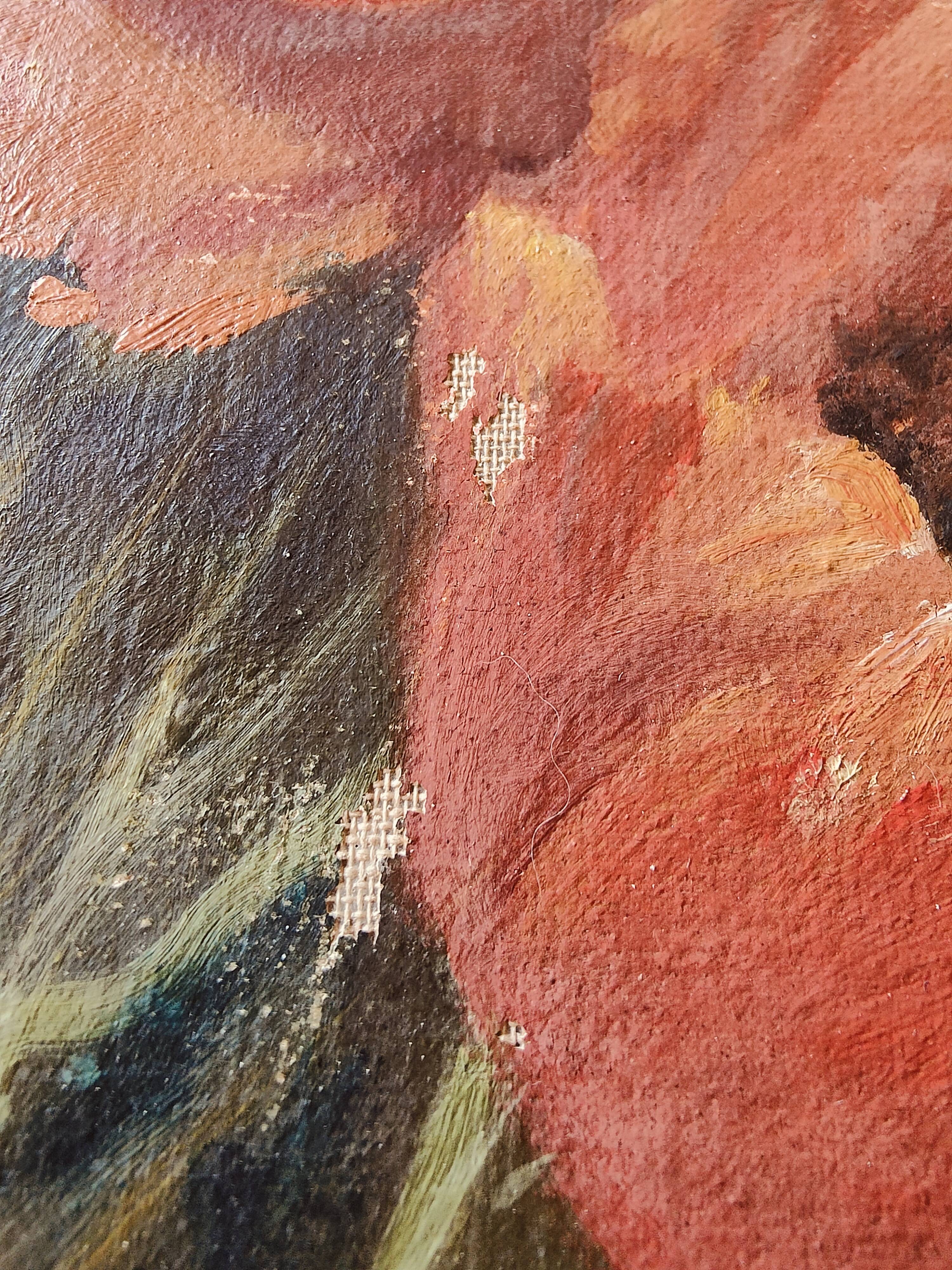 Oil painting on canvas "Country spray with poppies" 1910 signed