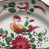 Assiette faience ancienne décor panier & oiseau