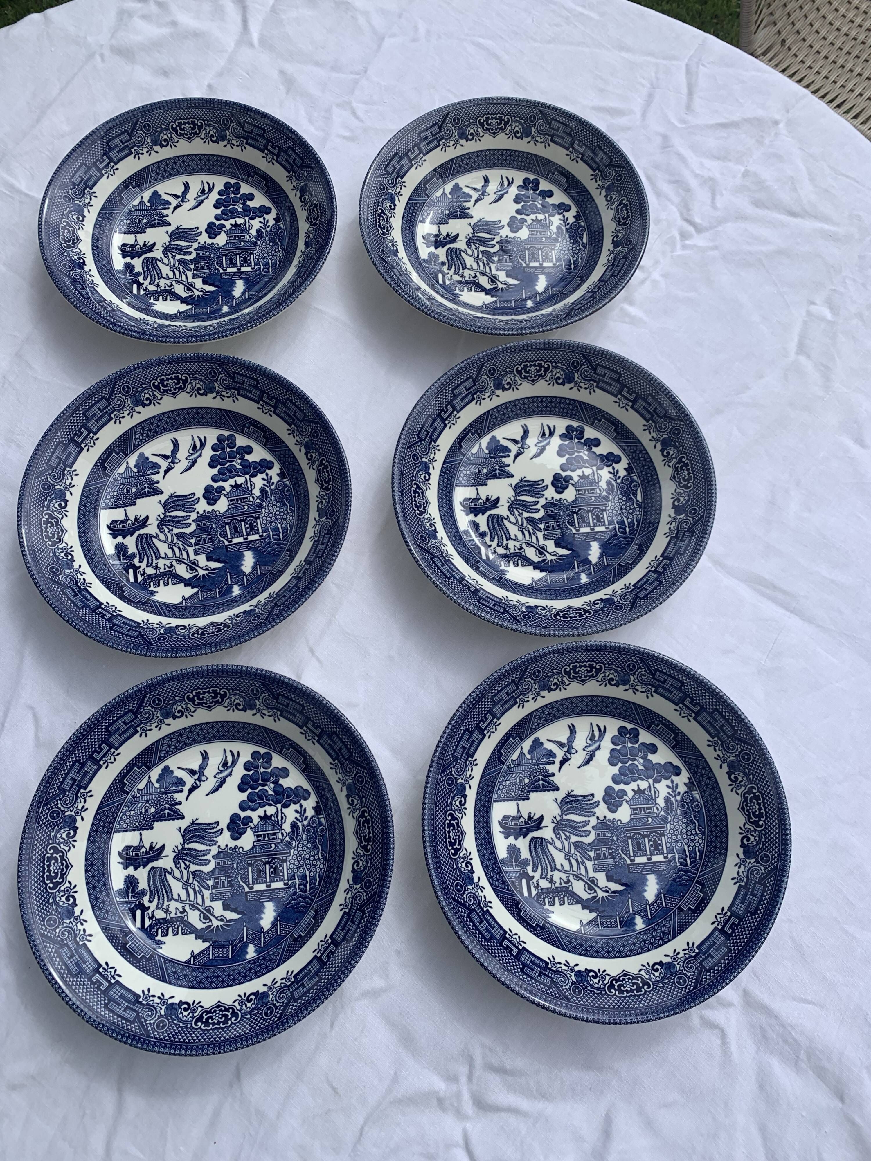 6 soup plates, Willow Churchill model, made in England, Asian landscape