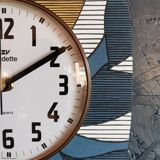 Vintage clock silent rectangular wall clock "Vedette bleu blanc ochre"