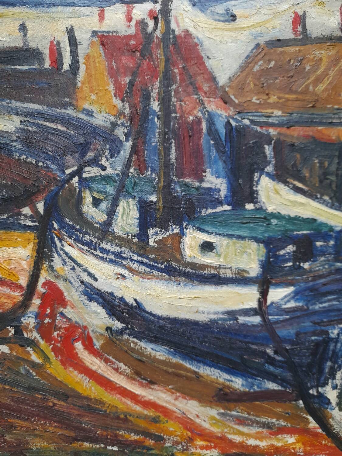 Expressionist painting boats by Bent Kokkenberg