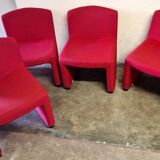 ARFA publisher - Series of 4 fireside chairs - In red wool, round metal legs - 1980