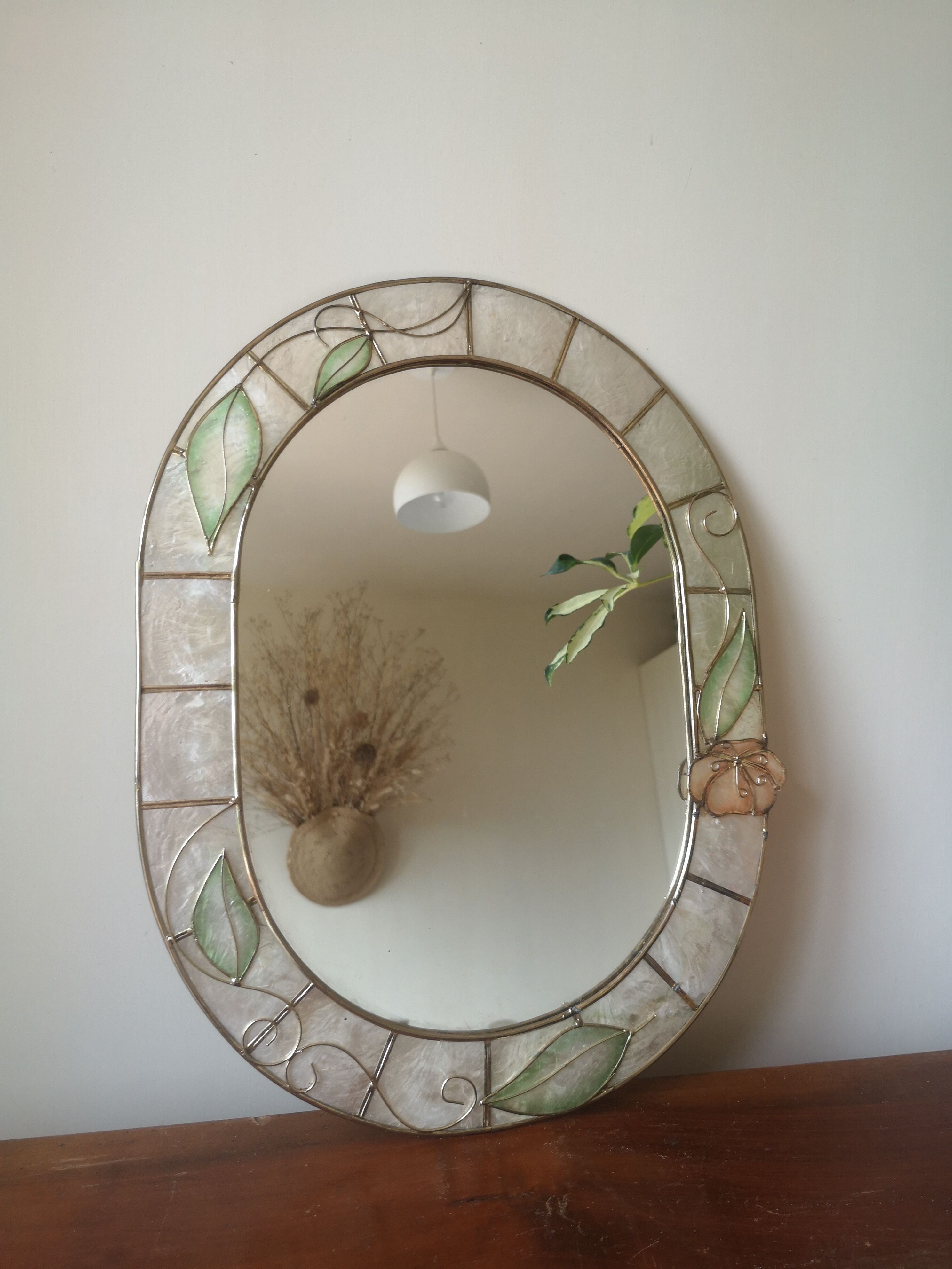 Mirror in real mother-of-pearl and brass