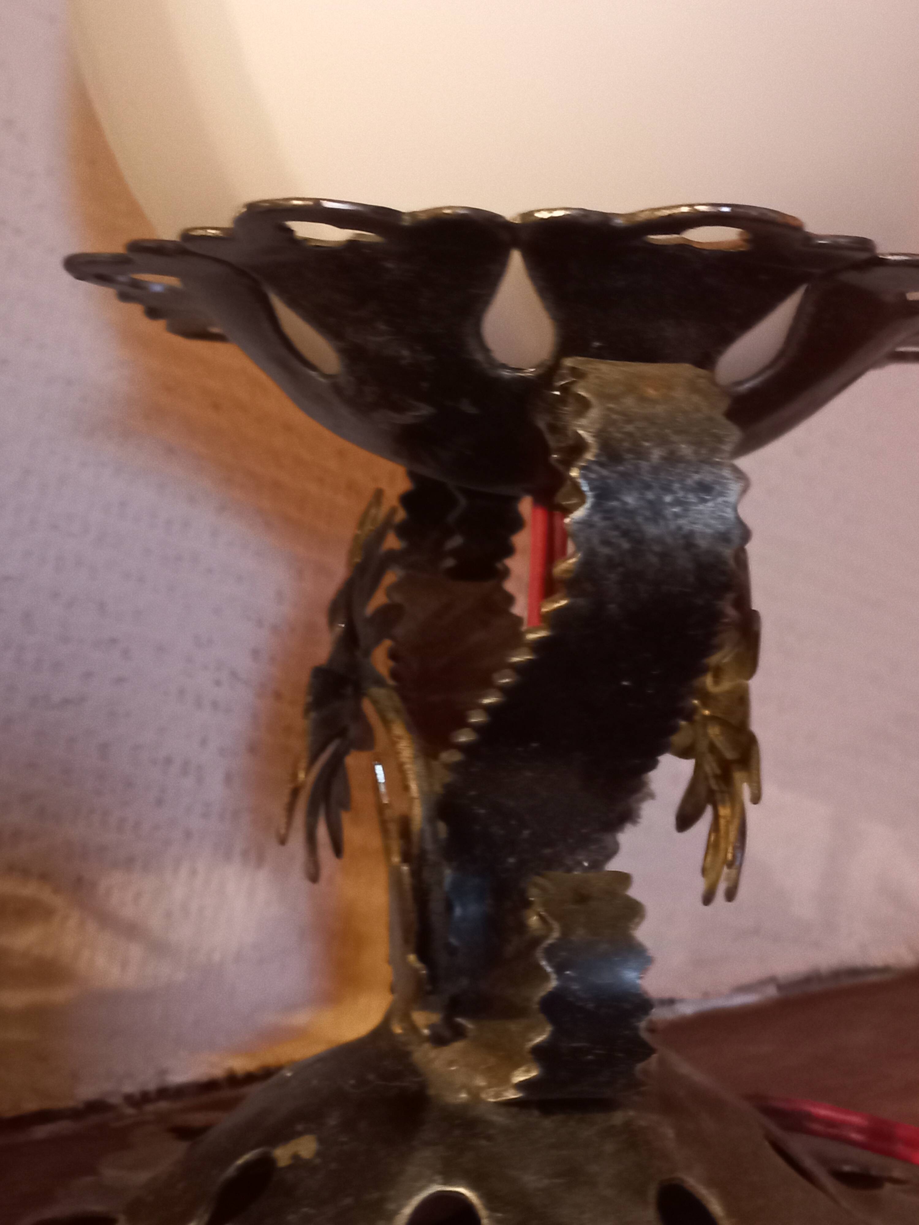 Pair of vintage wrought iron and opaline lamps from the 1960s.