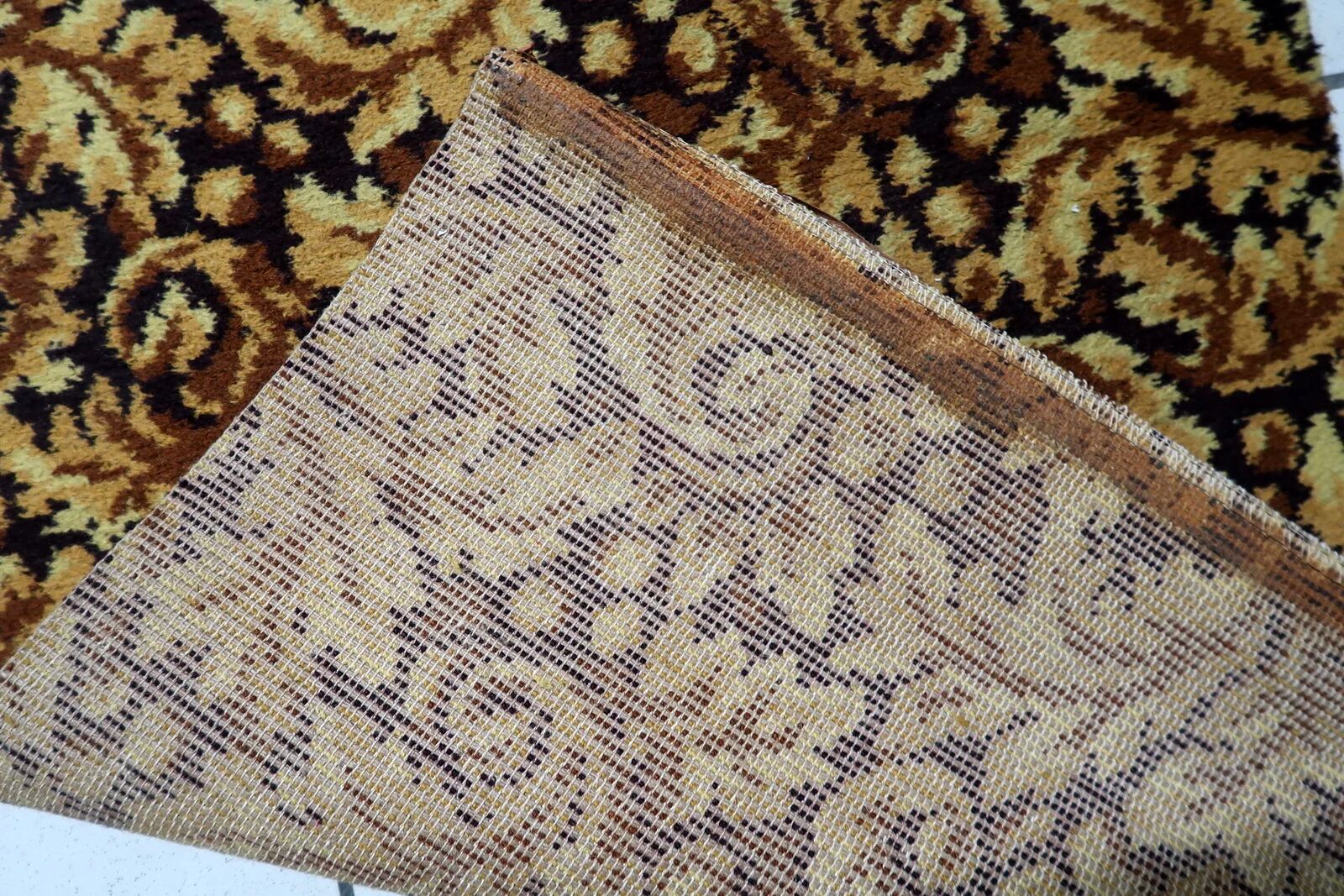 1960s German acrylic runner with gold and brown foliate 2.2' x 10.9' - 1C1288