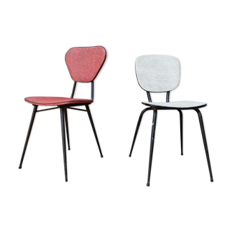 Pair of metal chairs vinyl red and white speckled black, Cimca brand