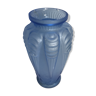 Ancien vase art deco verre moulé bleu années 30 france signé vintage