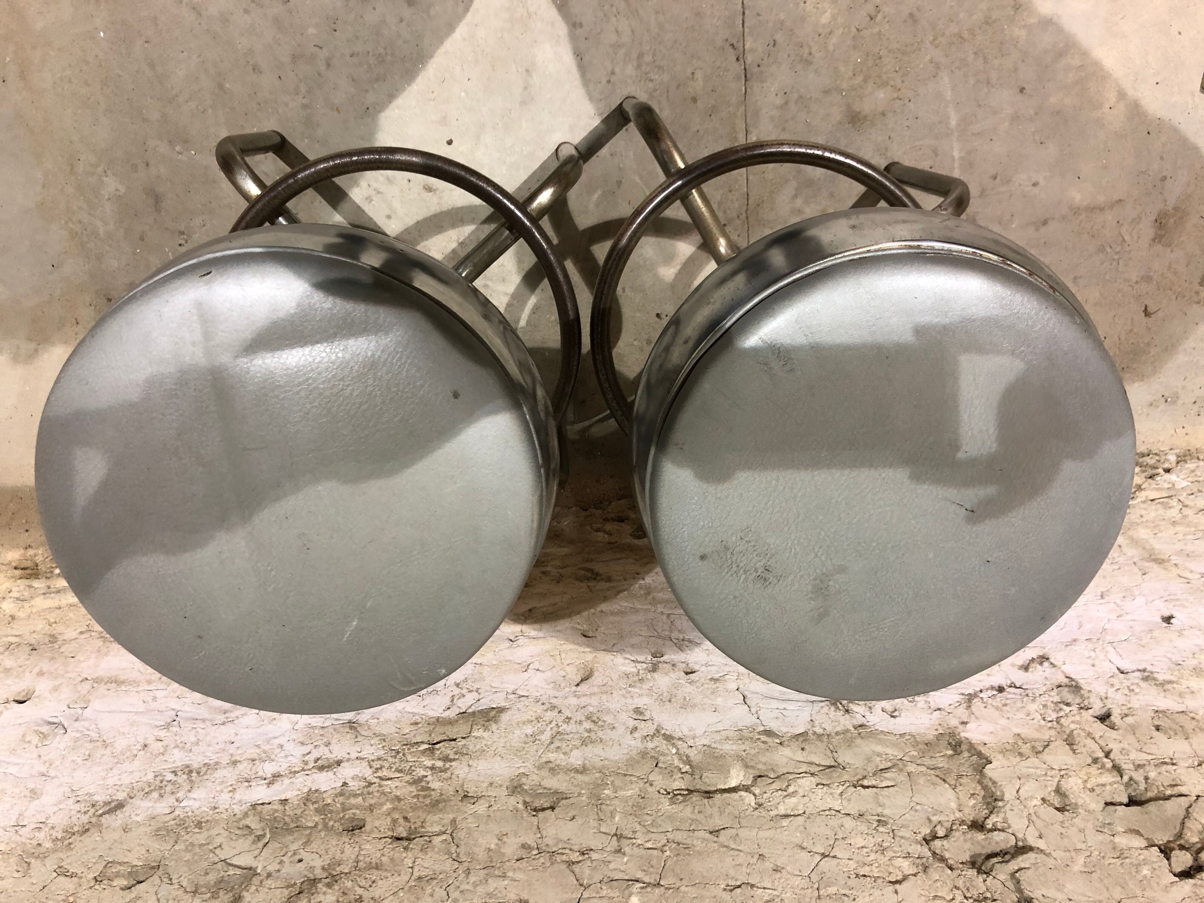 Pair of chrome metal bar stools