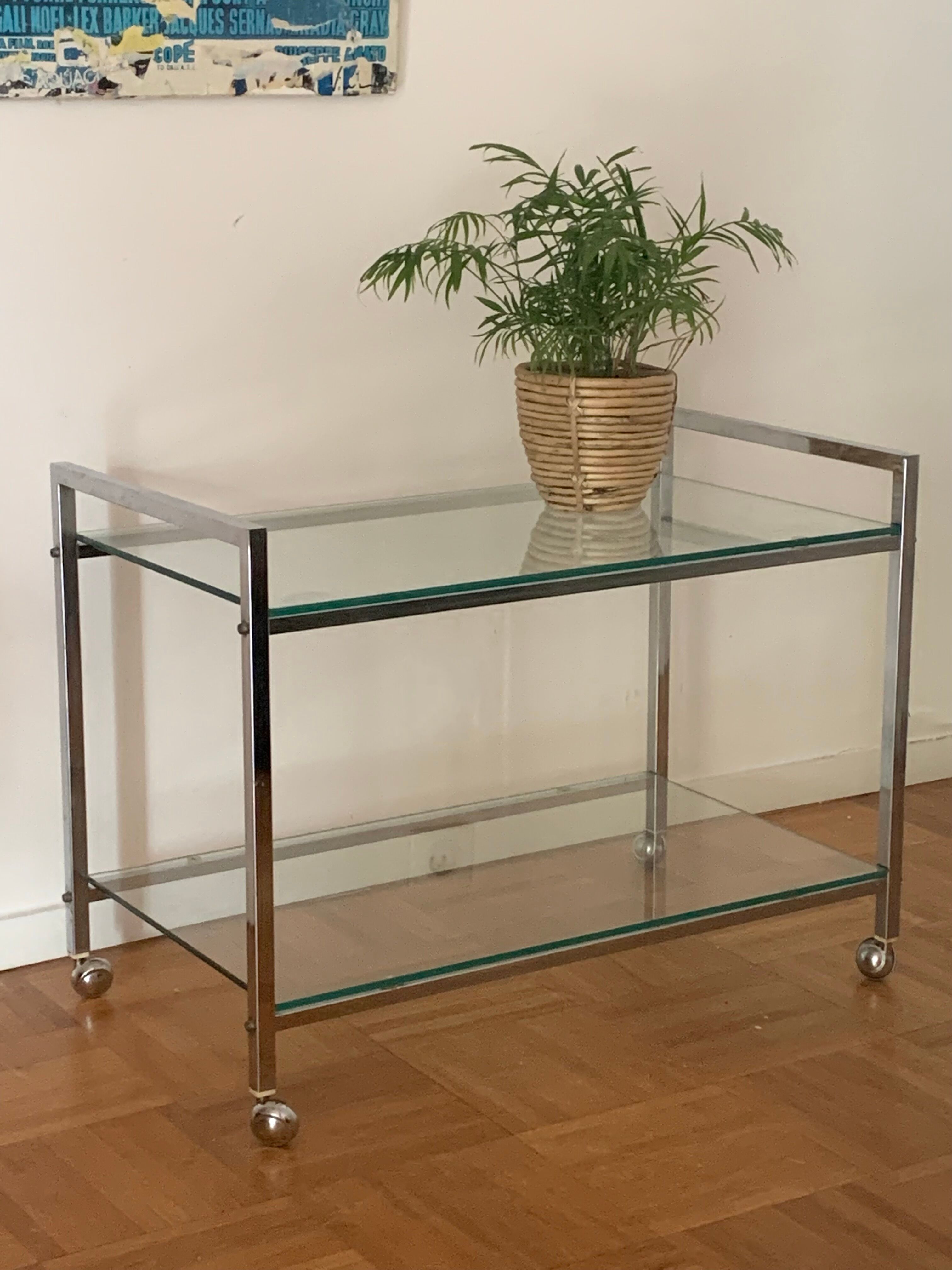 Rolling service 70s chrome metal and glass