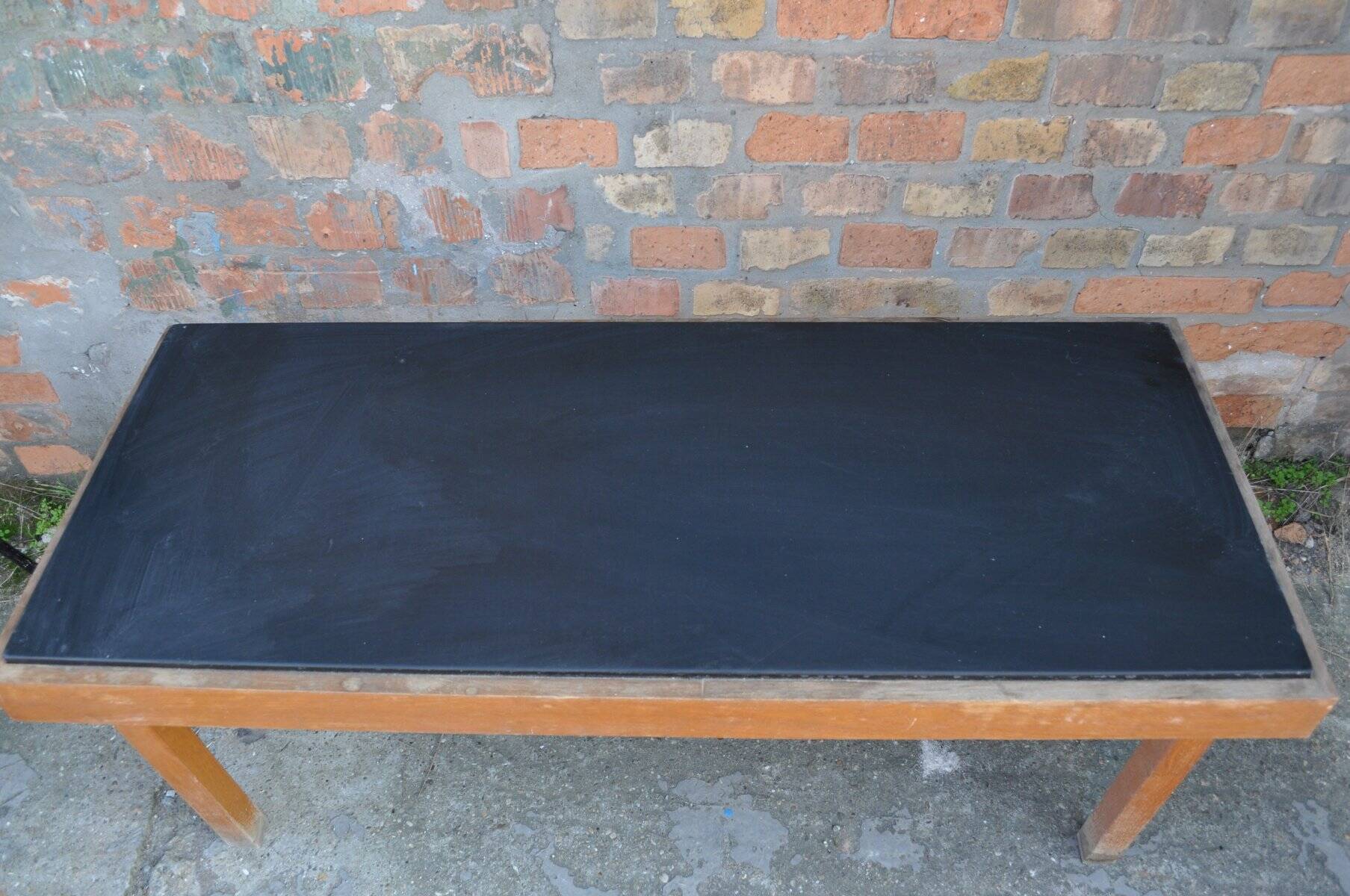 1960s brown wooden coffee table with integrated black top - Mid-Century style