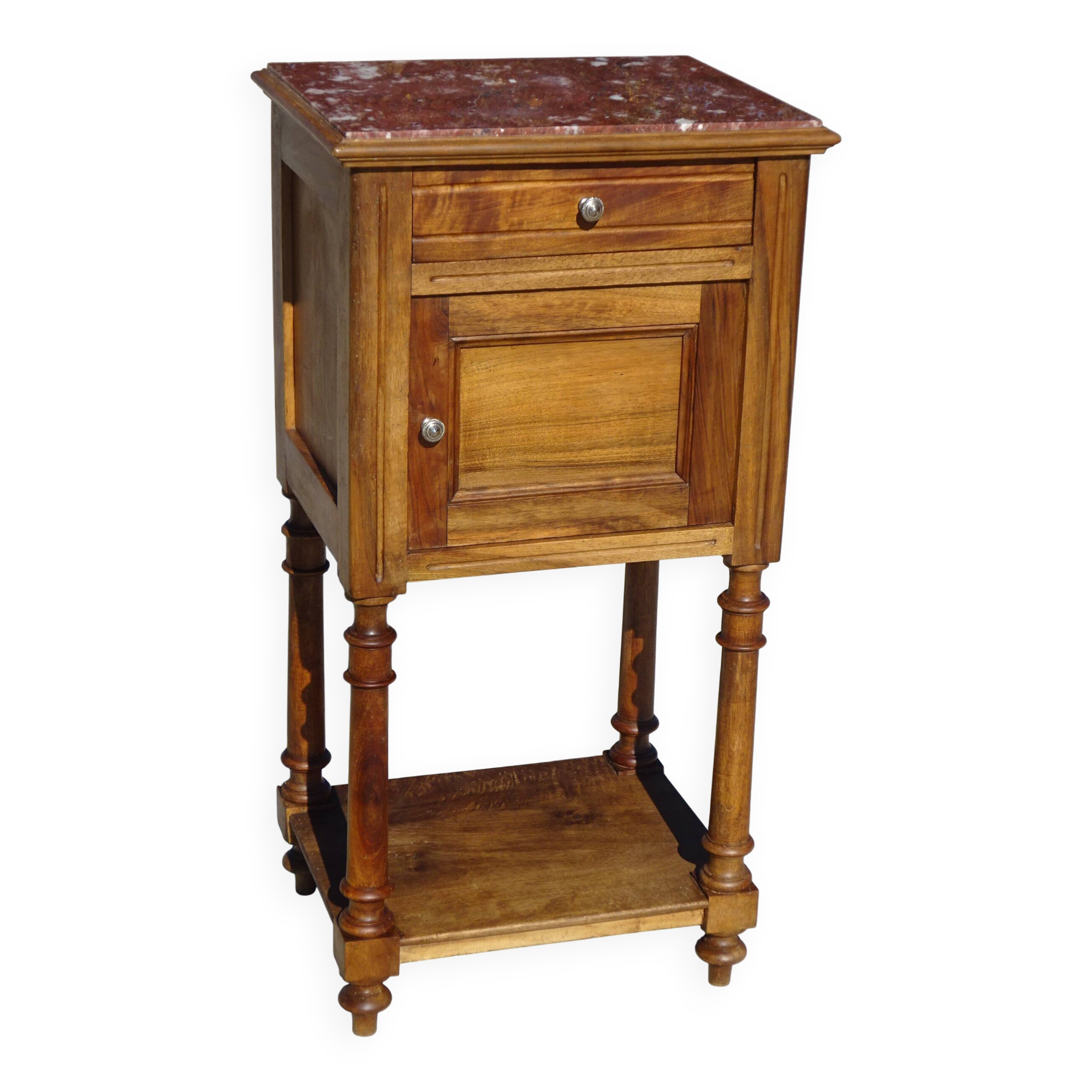 Antique nightstand in walnut and marble, Louis XVI