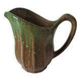 Handcrafted green and brown glazed ceramic pitcher, 1960s-70s