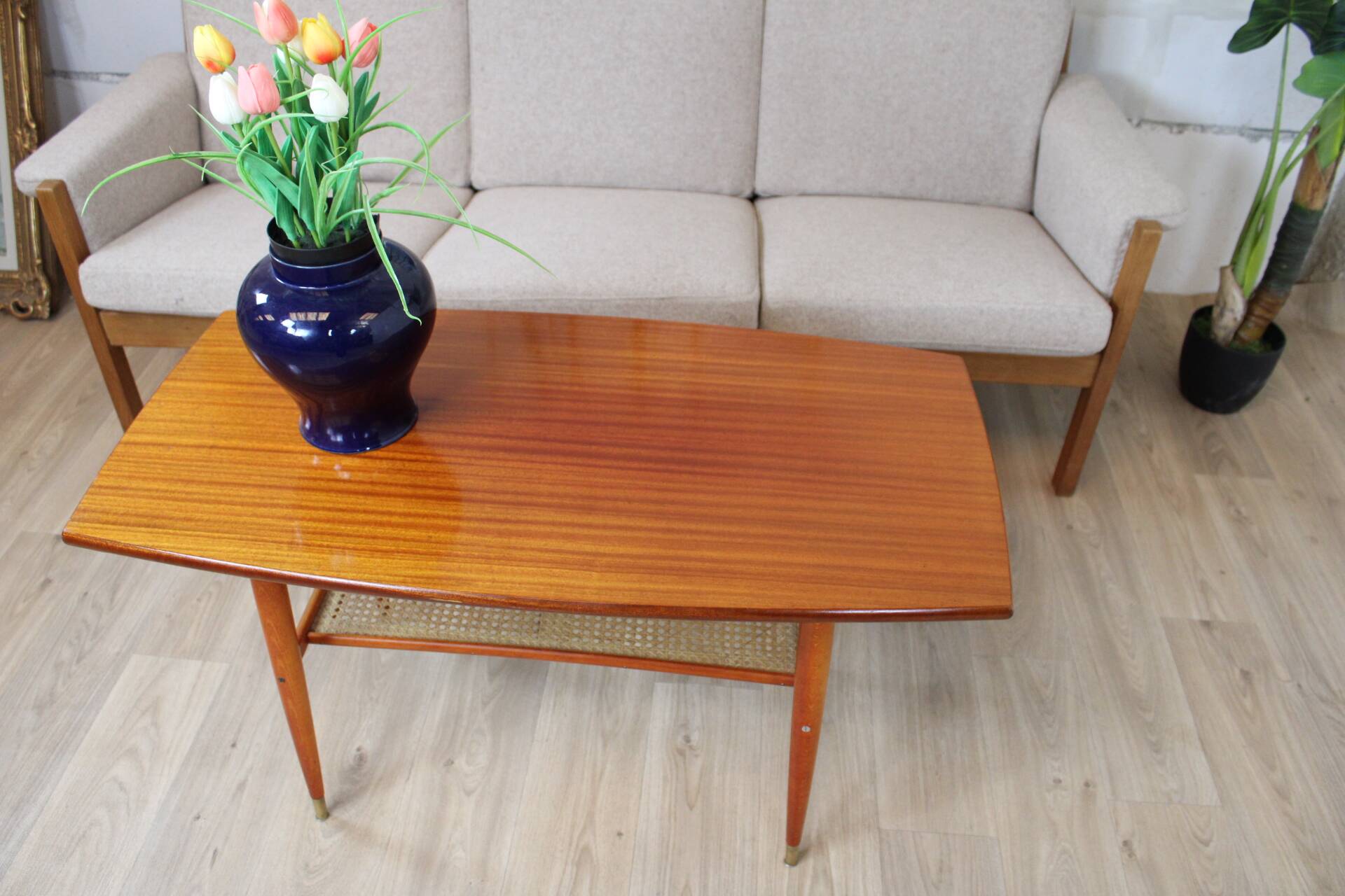 Vintage teak coffee table with double caned top 1960 Denmark