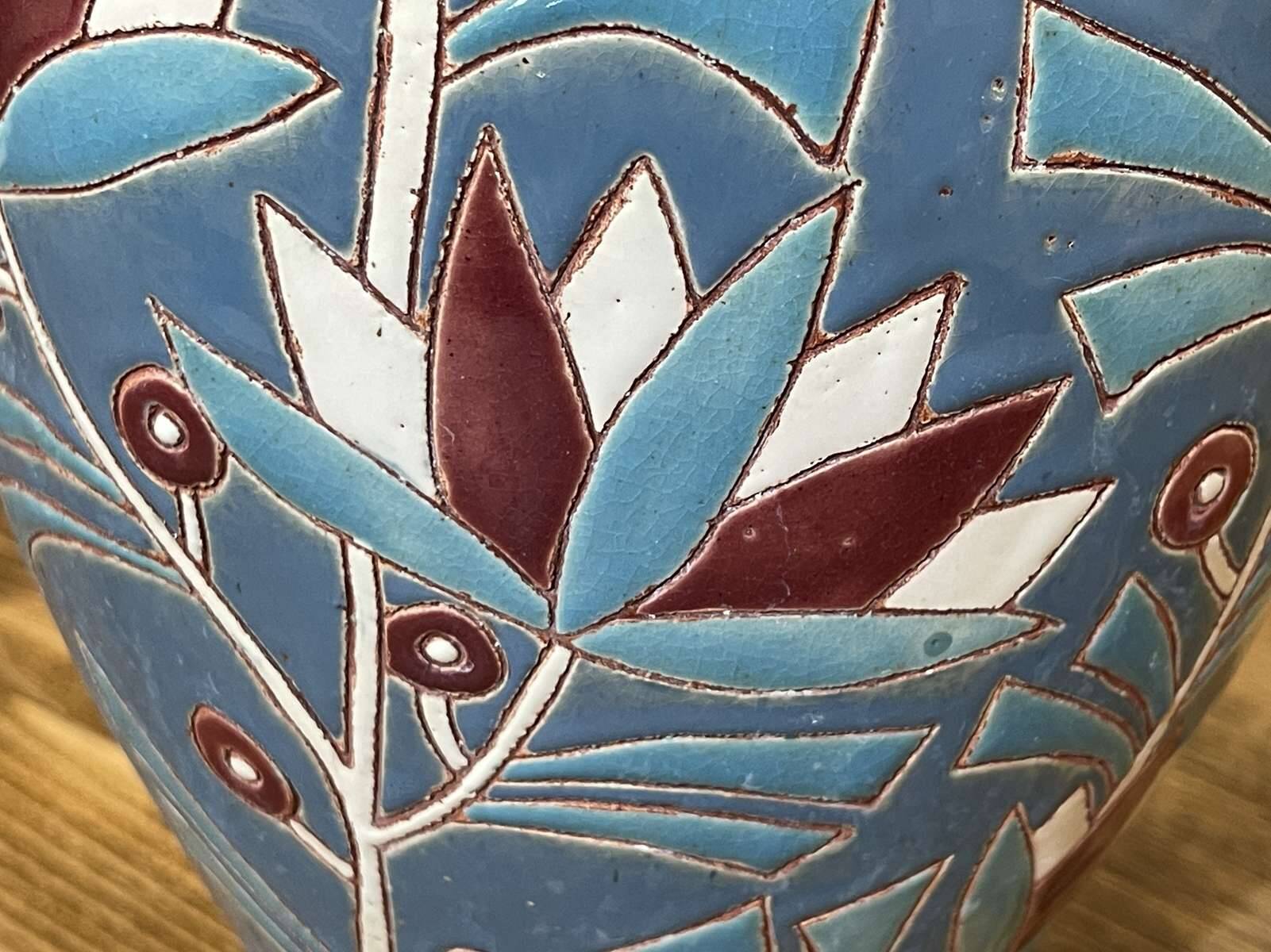 Vase Art déco des années 1930 en faïence émaillée