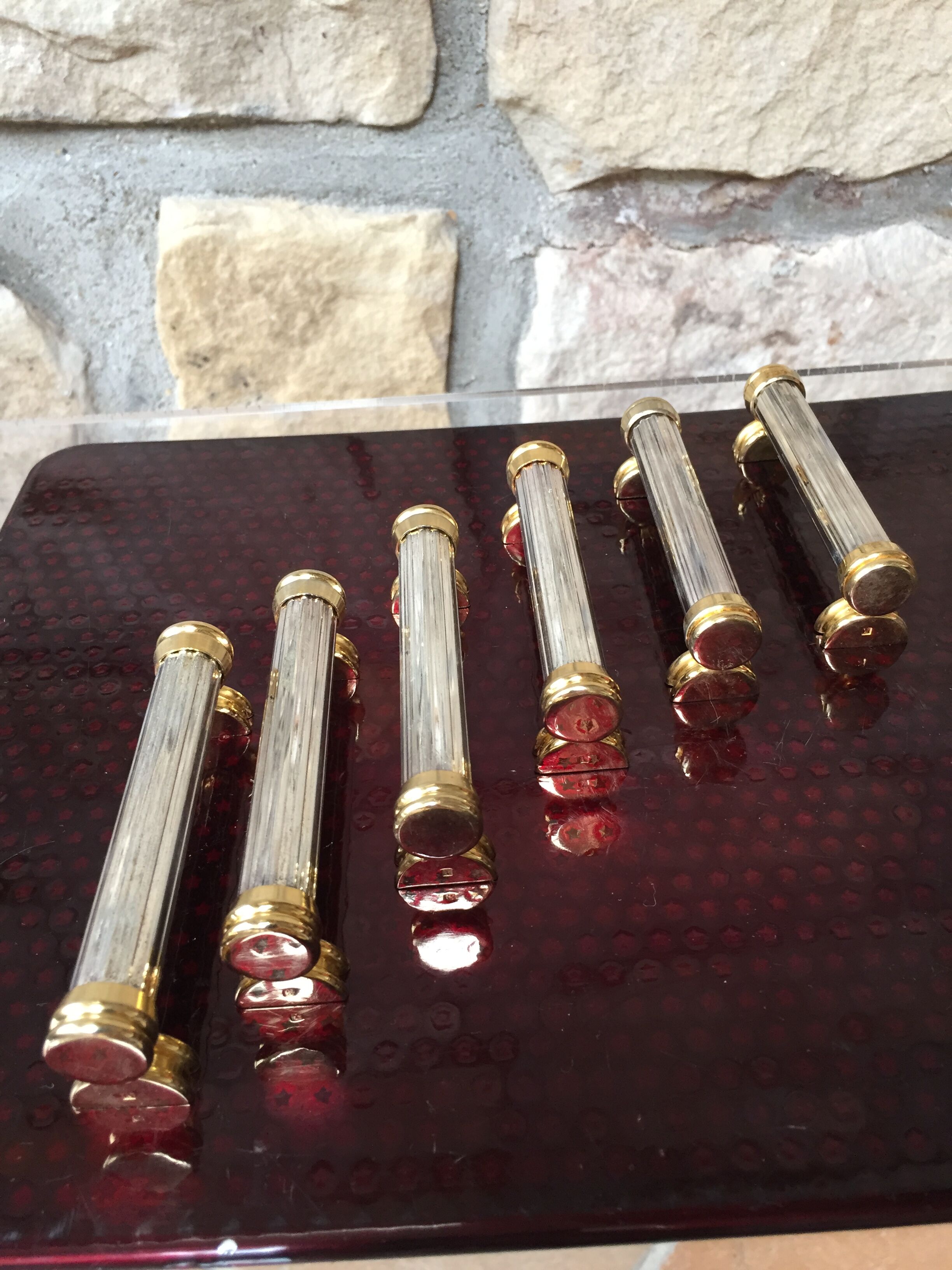 Lot of 12 crystal and gold metal knive holders