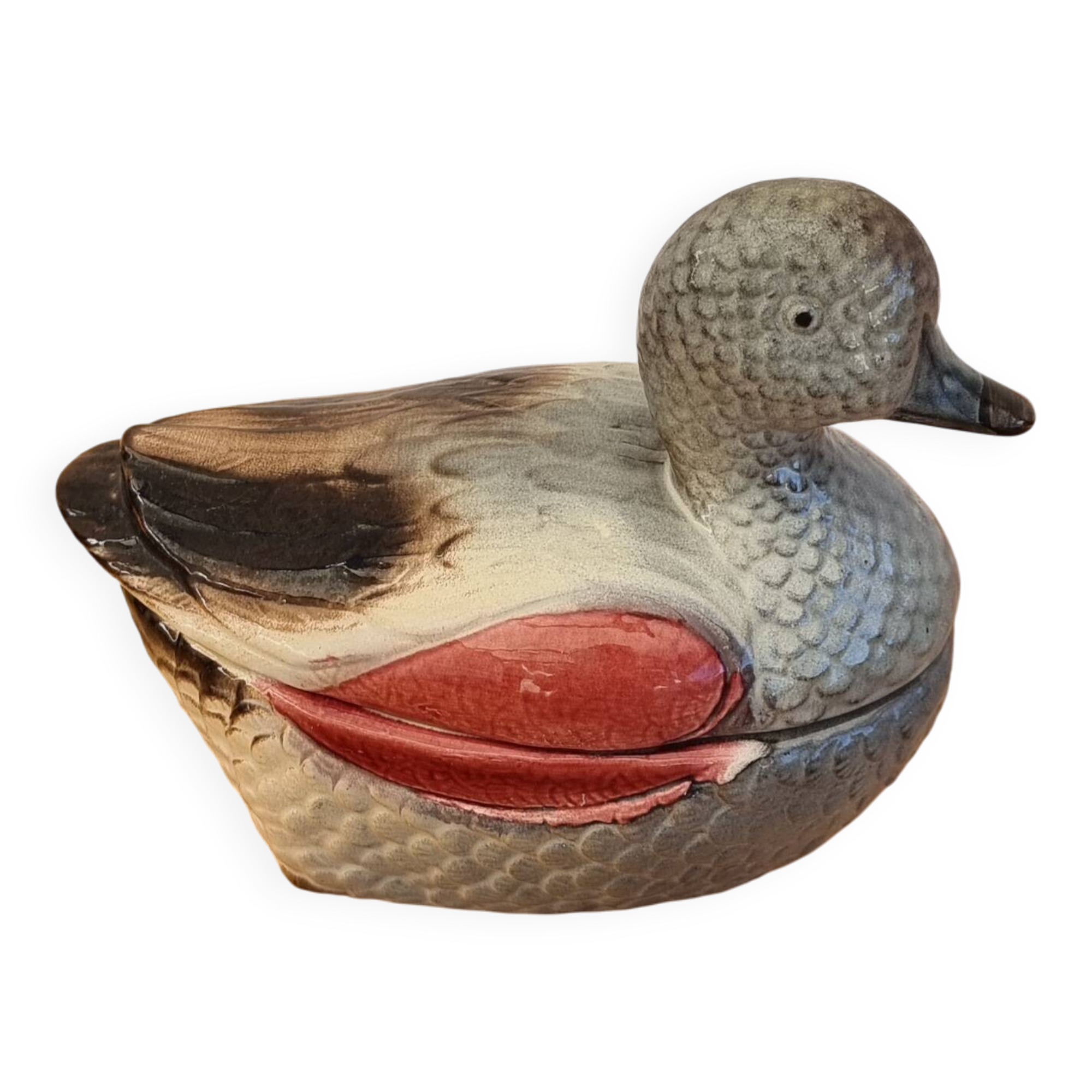 Antique earthenware terrine in the shape of a duck.