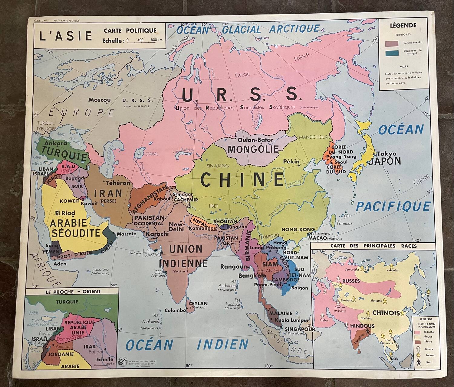 Old educational poster, school map, front and back