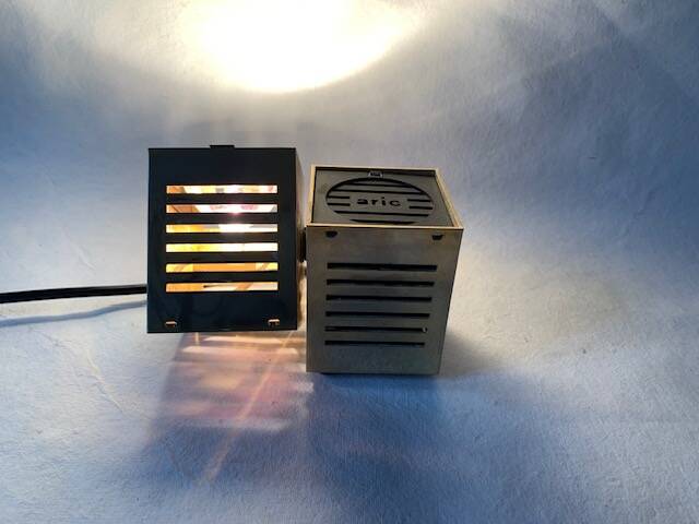 Old spot lamp, square, golden, to table, Aric cubes 70s