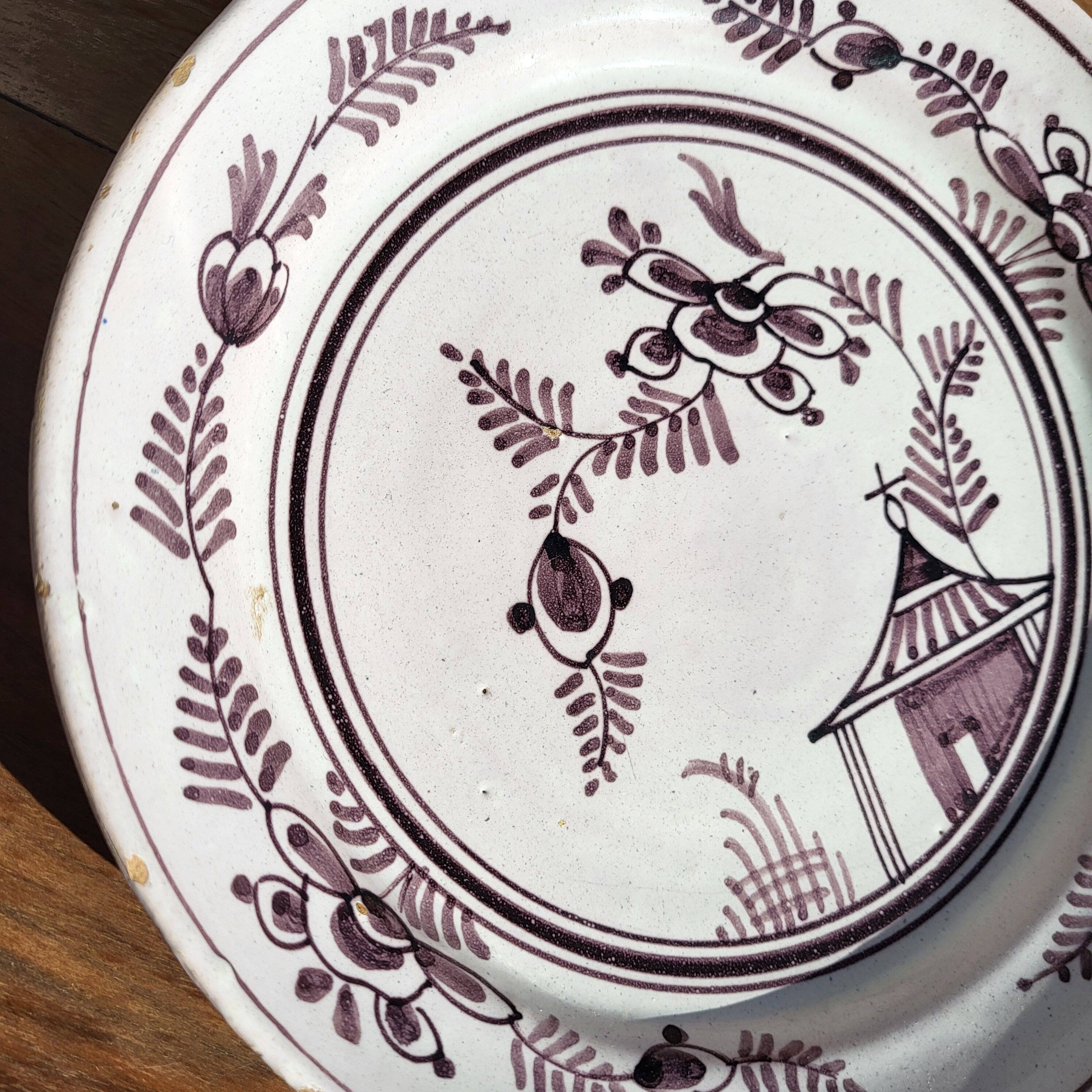 Grand Feu earthenware plate, Manganese decoration - 18th century