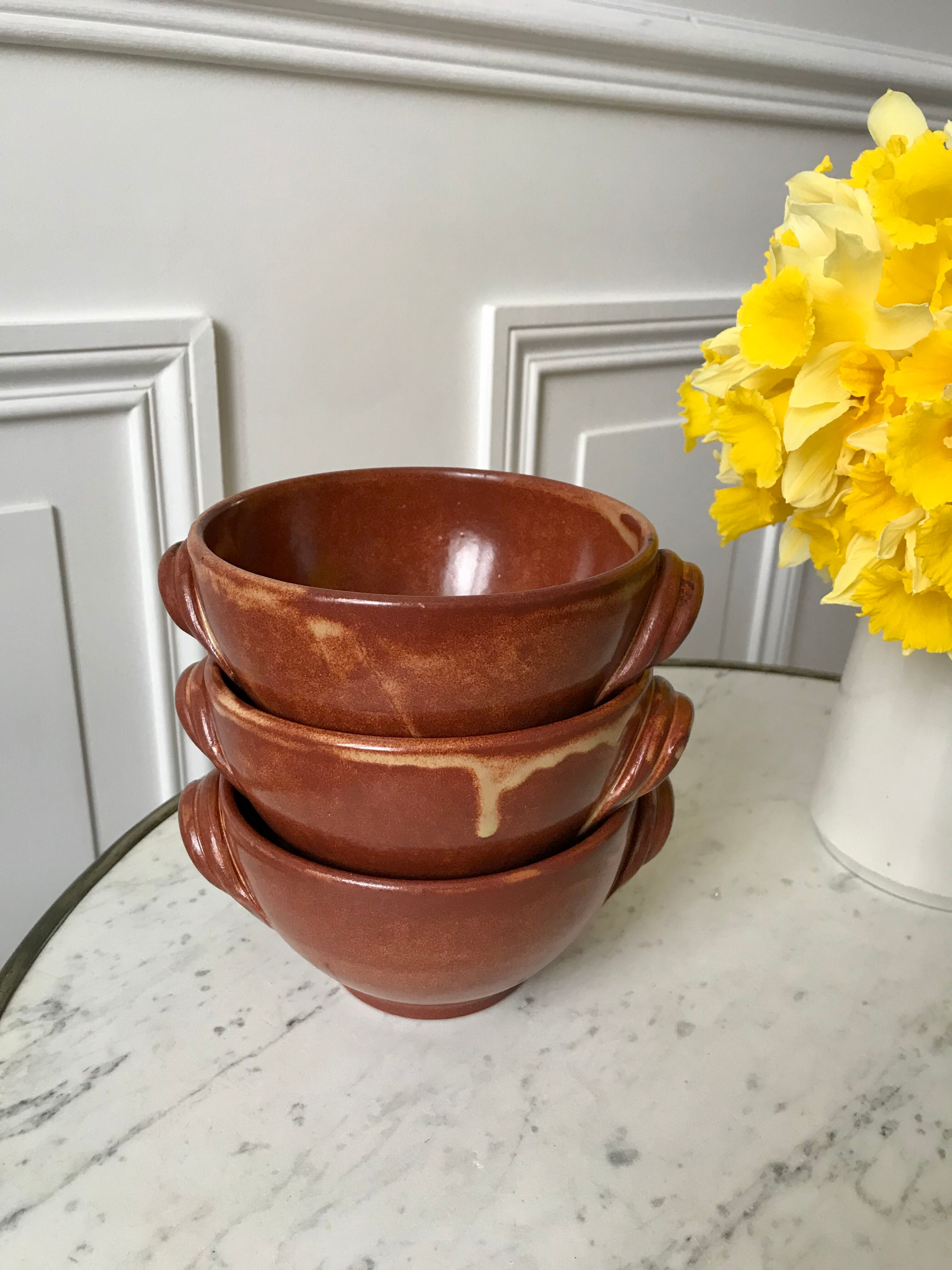Trio of vallauris stoneware bowls 70s