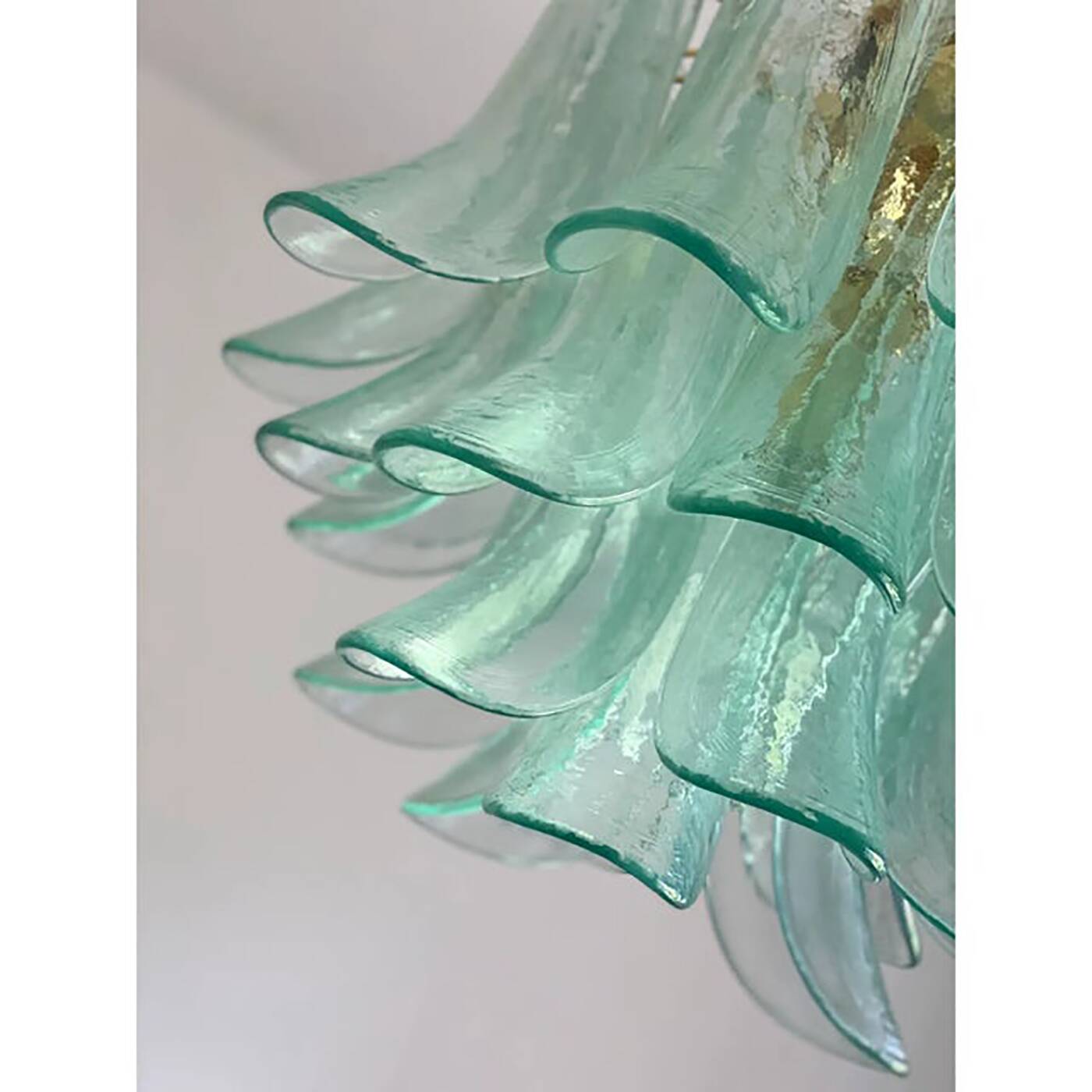 Lot of 2 Contemporary Green Murano Style Glass "Sella" Chandelier With Gold
