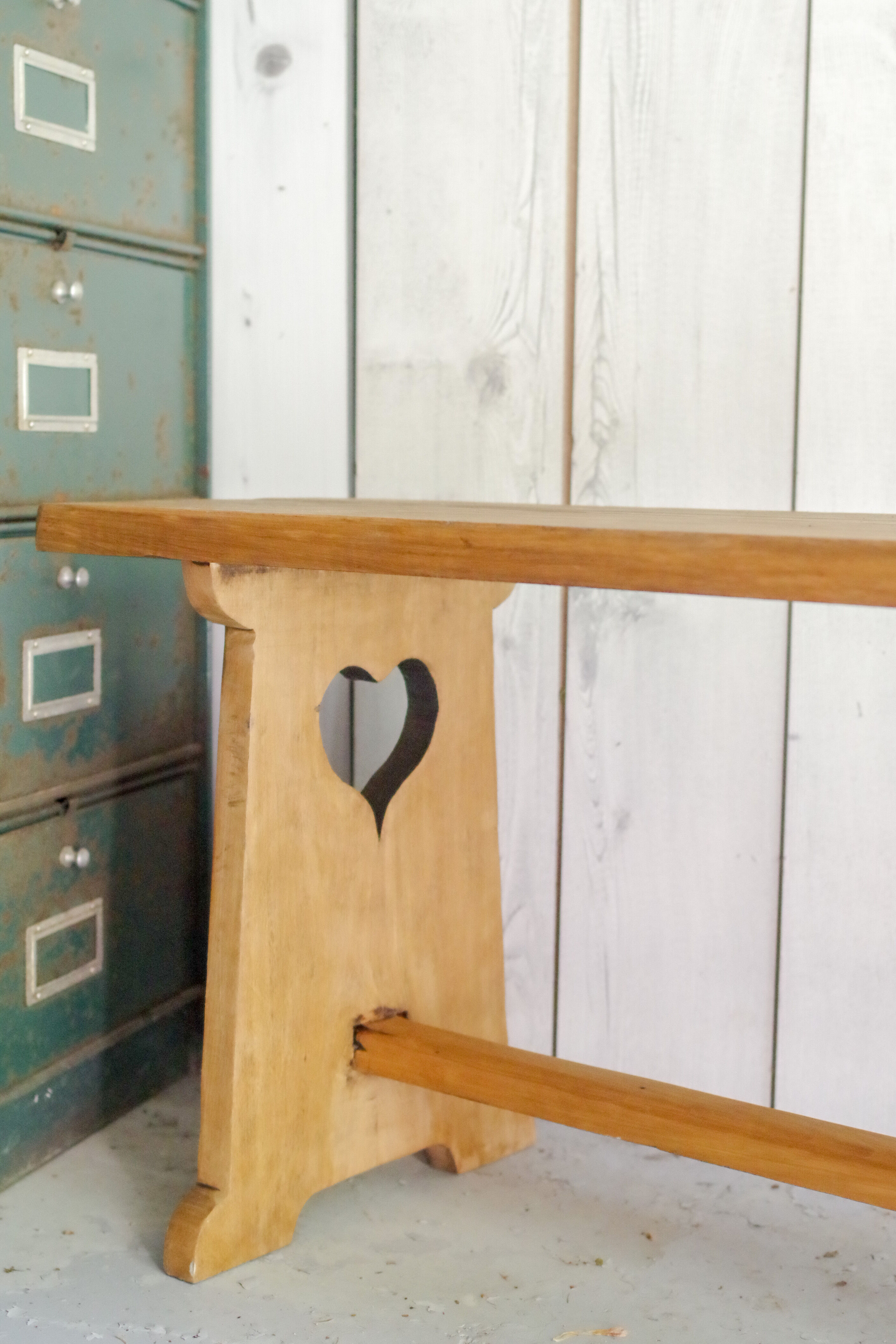 Old cottage bench in solid wood