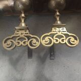 Pair of bronze and steel chenets XIX Holland
