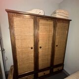 Rattan and wood wardrobe signed Roche Bobois