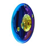 Modern Sculptural Concave French Mirror - Handmade Wall Art in Blue Glass