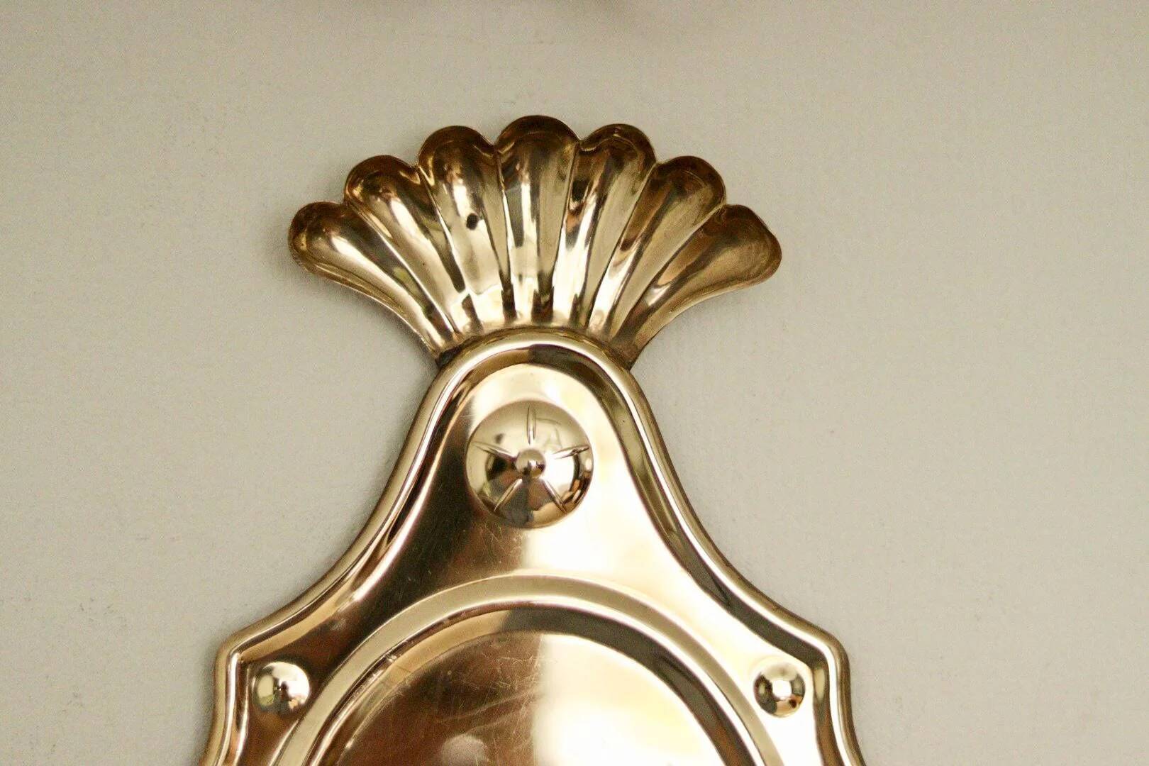Large Swedish brass wall sconces in mid-century baroque style.