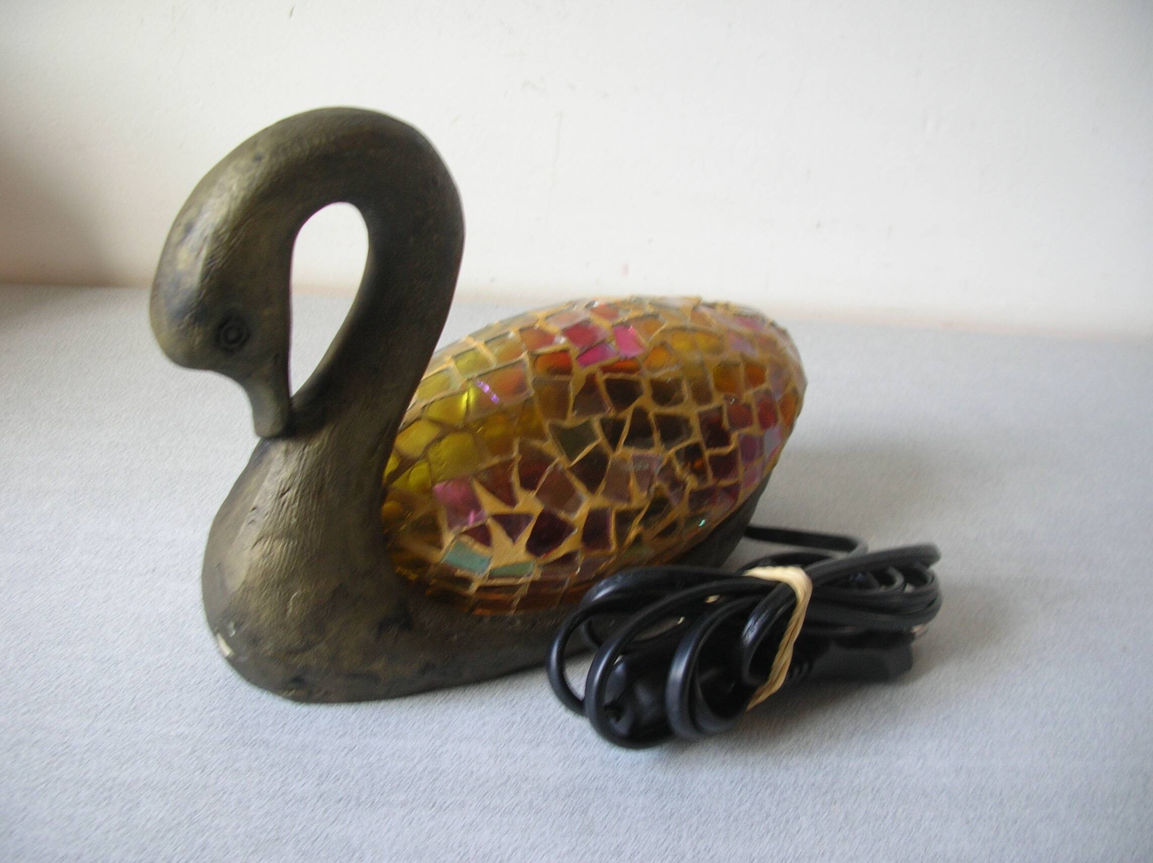 Night light lamp a swan in resin and stained glass glass deco office living room