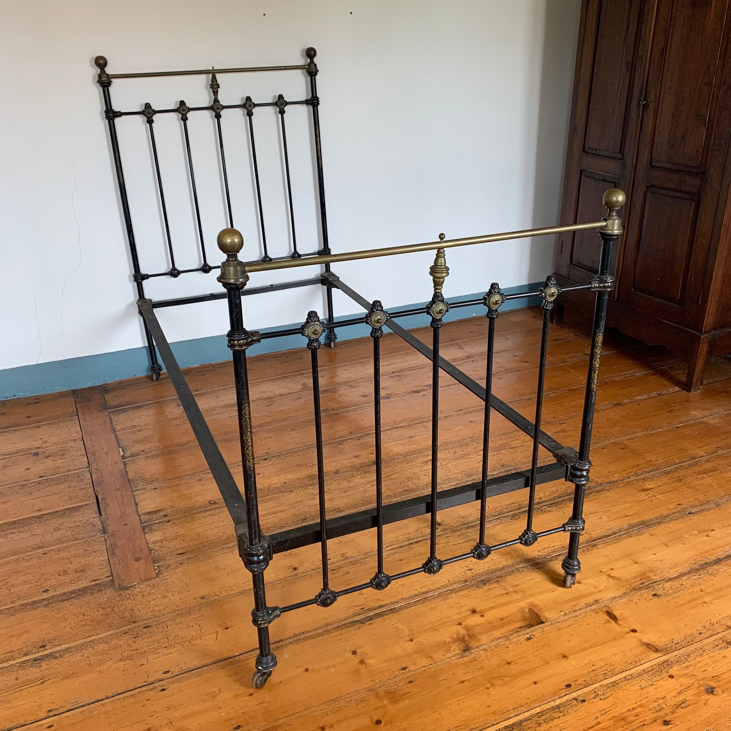 Victorian bed wrought iron and brass