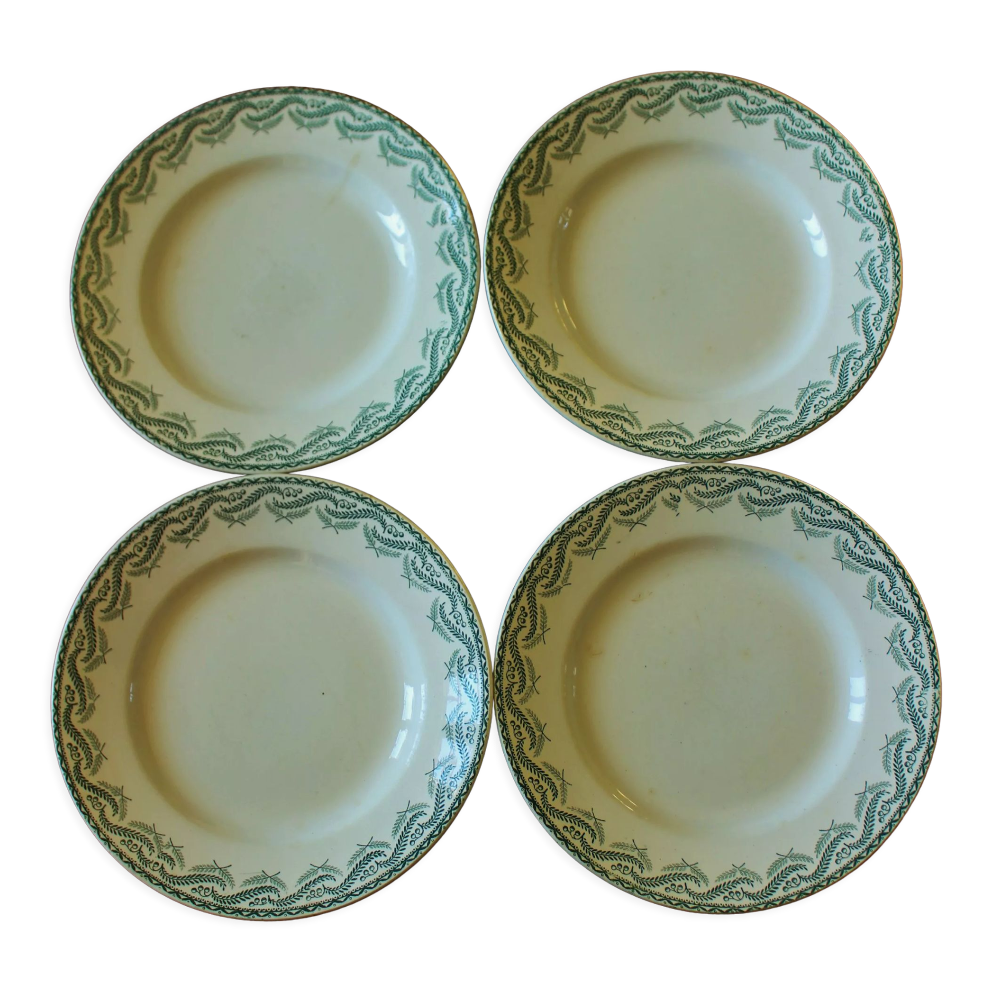 Lot 4 assiettes plates vert feuillage Réjane Saint Amand