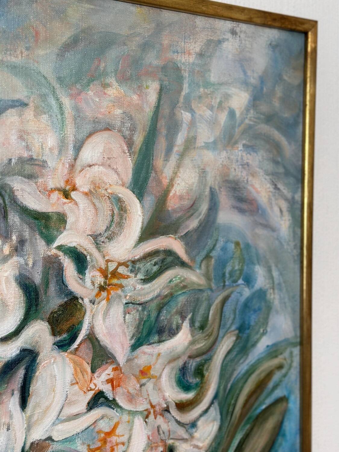 Mid Century Swedish Oil on Canvas – “White Lilies” by Torsten Hult