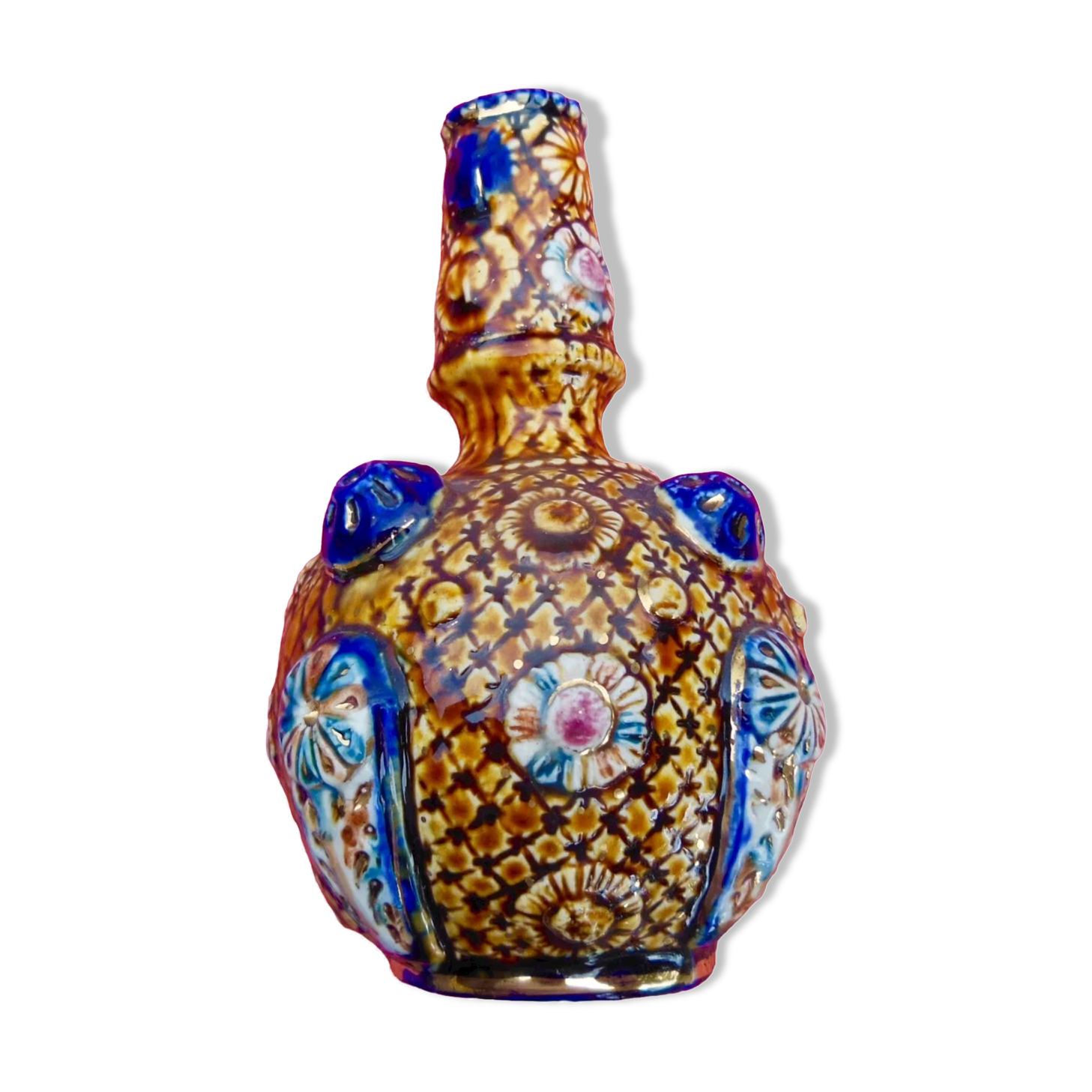 Antique english faience vase Alhambrian - relief decoration