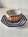 HB Quimper octagonal butter dish, hand-painted graphic design.