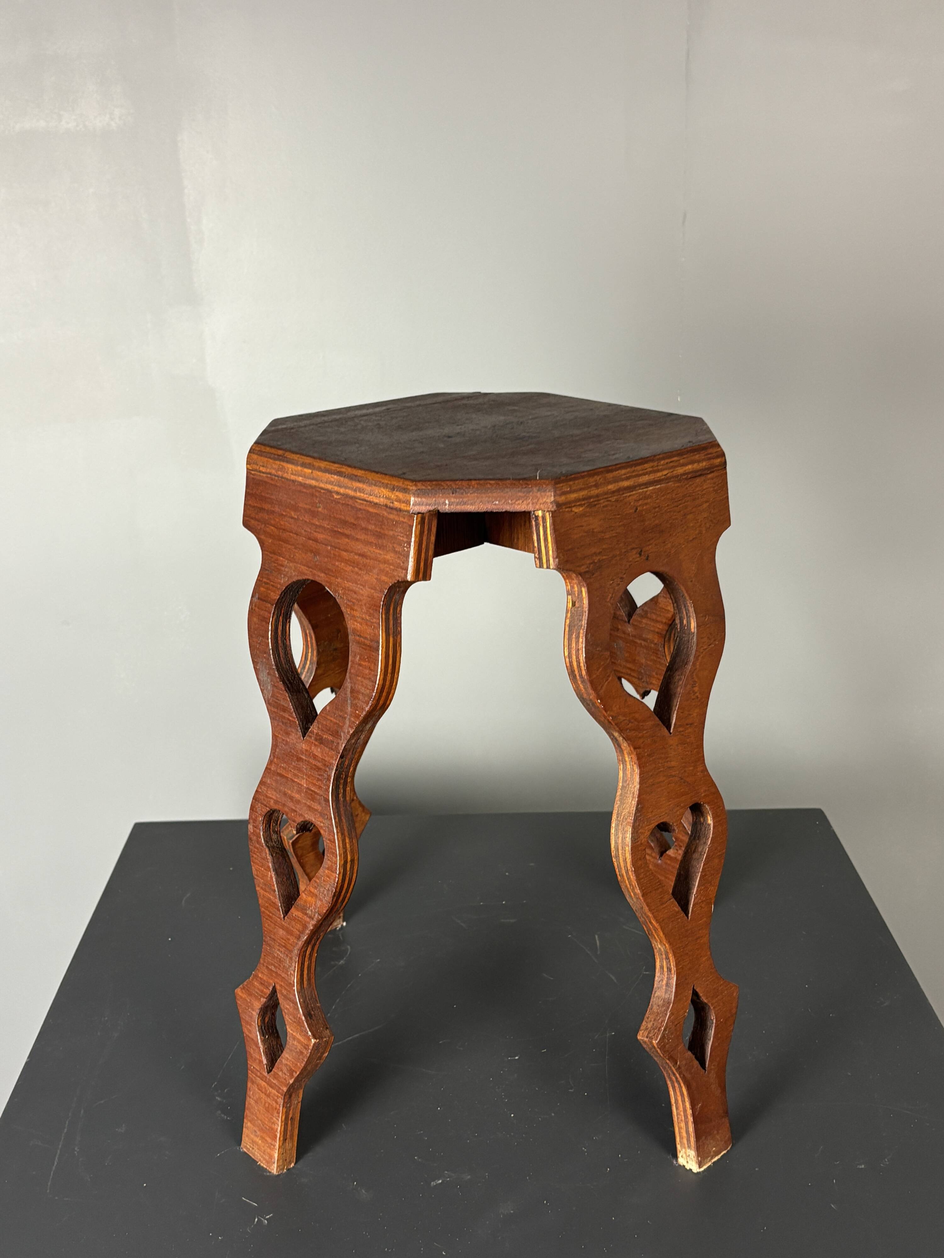 Mid-Century artisanal octagonal hand crafted plant stand stool, circa 1950s